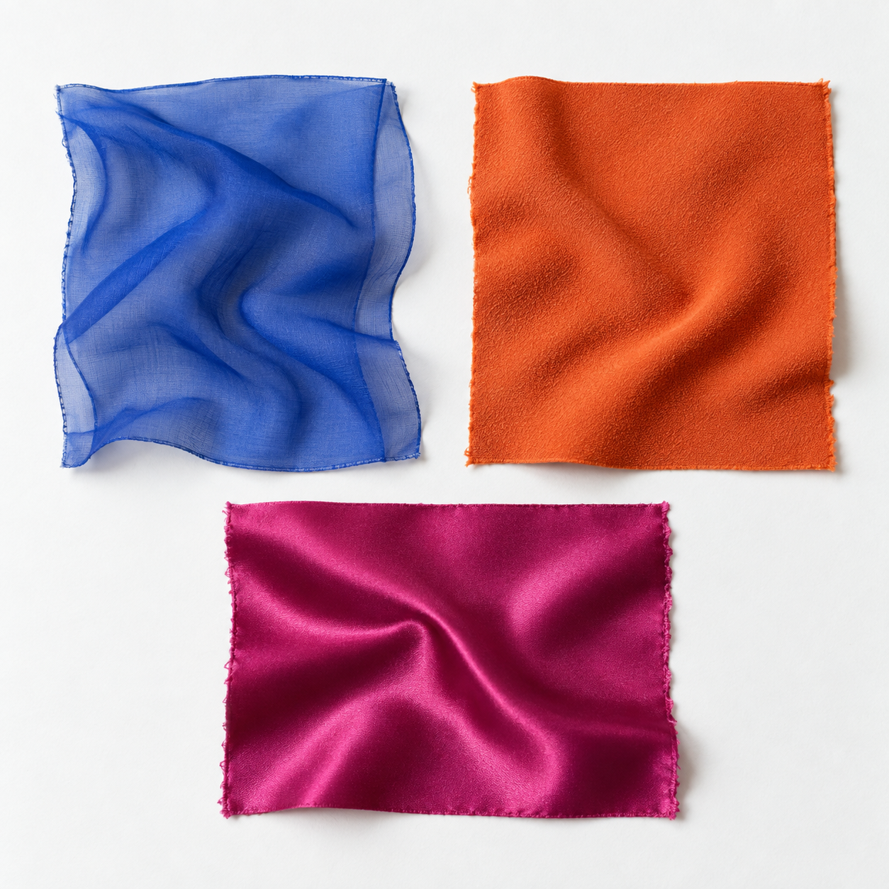 Illustrative silk fabric swatches with different weights and drape