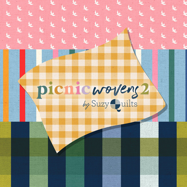 Picnic Wovens 2 by Suzy Quilts: birds, stripes, and plaid woven fabric collage